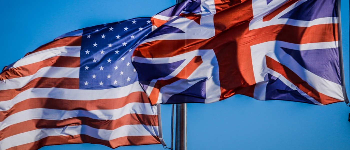 Close up of the Union Jack and the Star Spangled Banner in the breeze