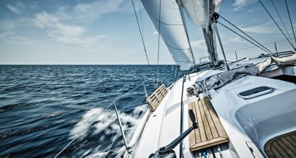 Close up of the deck of a yacht at sea