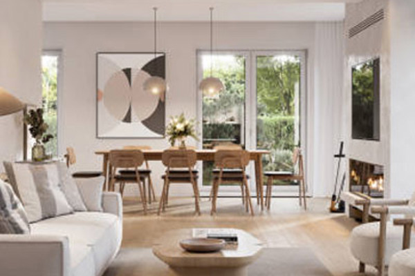 luxury living area in neutral decorated home