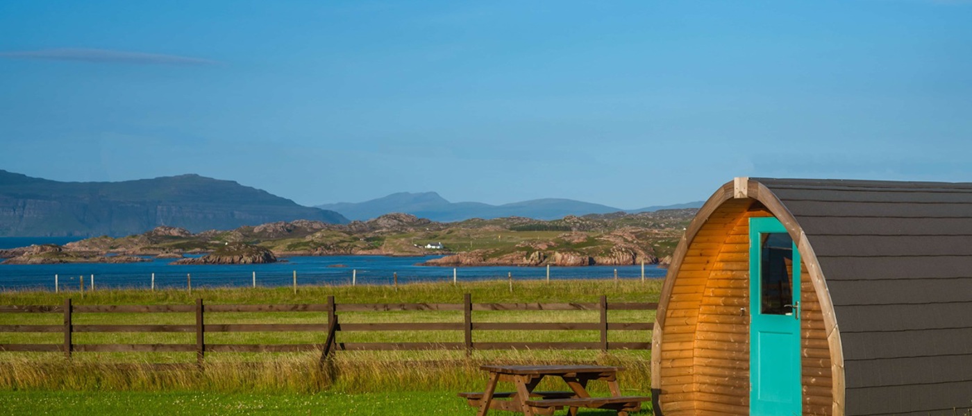 Glamping pod beside a lake