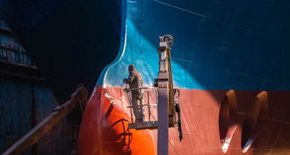 Person On Cherry Picker Painting Large Hull
